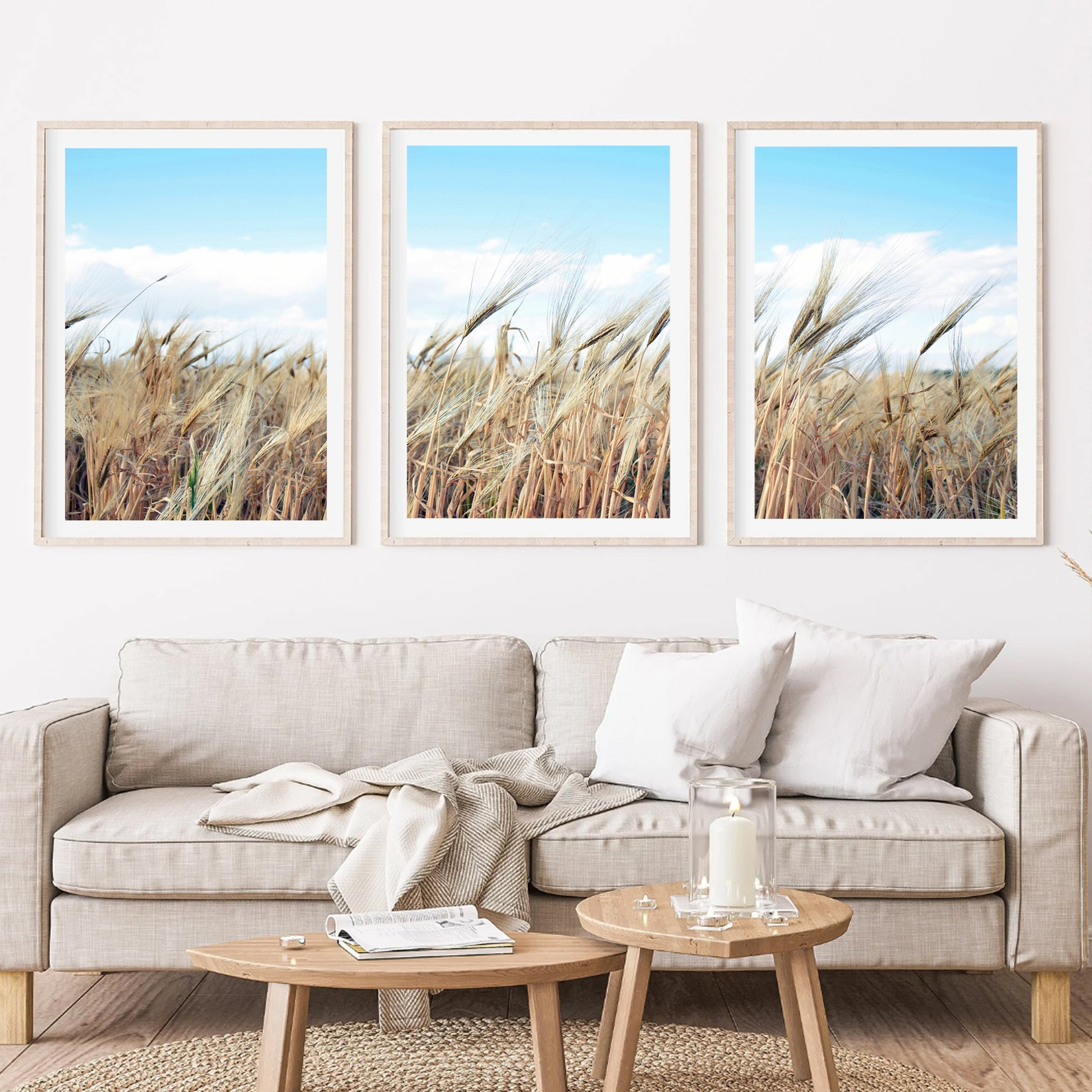 Blue sky and yellow grass landscape.