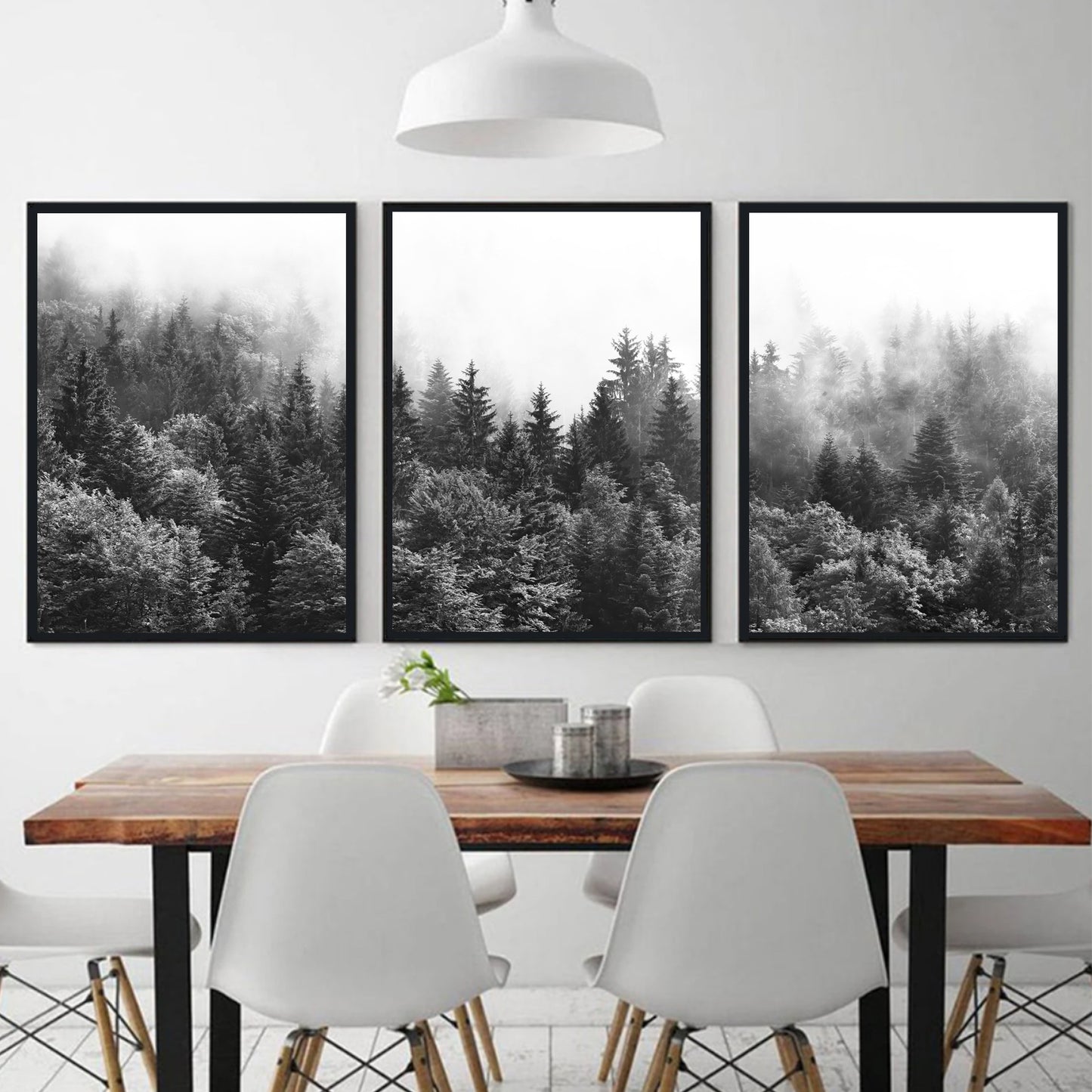 Black and white forest wall art set.