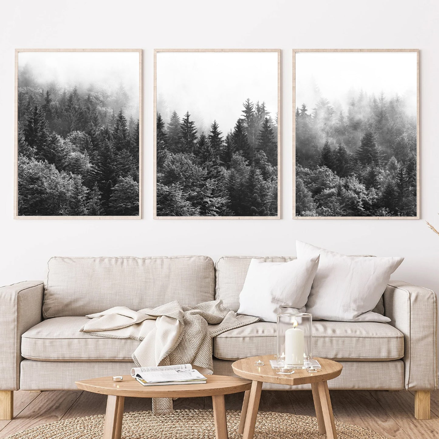 Misty forest prints in black white.