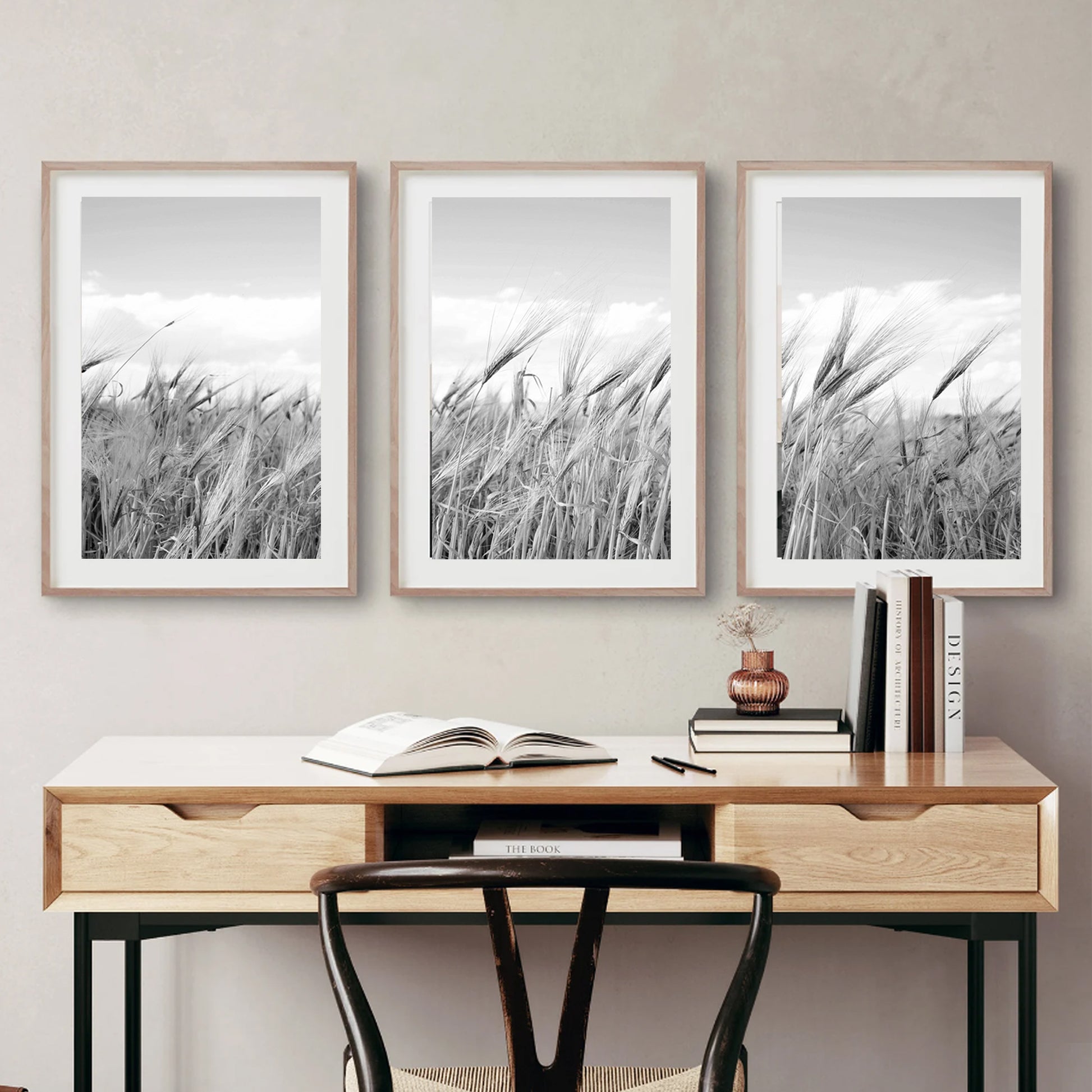 Calming office wall decor.
