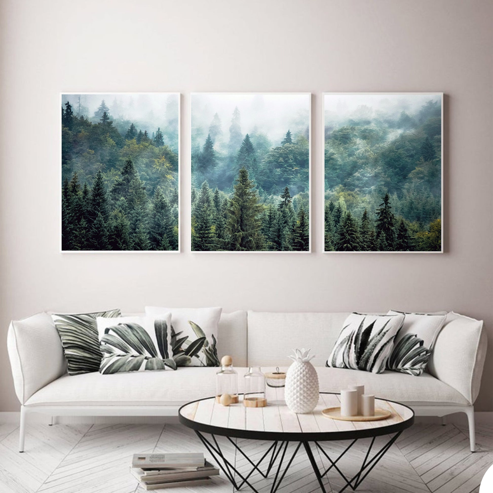 Pine trees forest in white color frames.