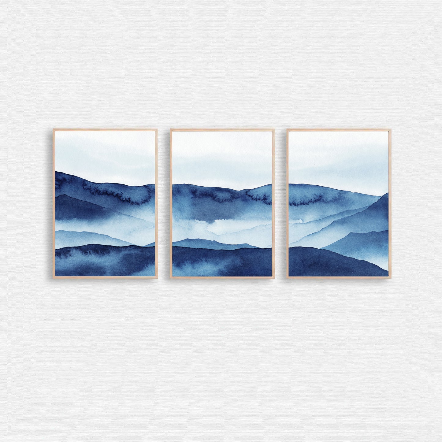 Mountain triptych in navy blue.