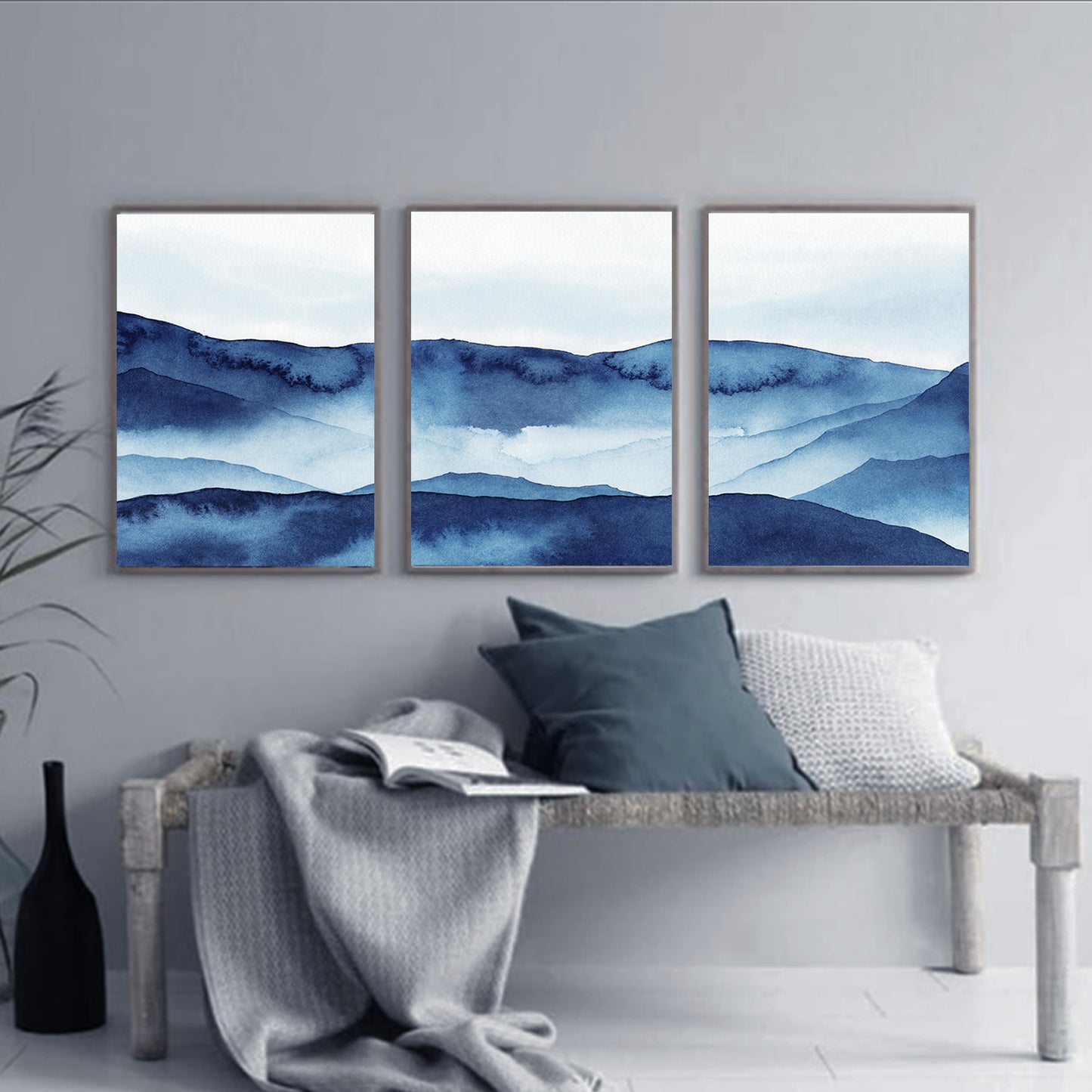 Blue Mountains in grayscale interior.