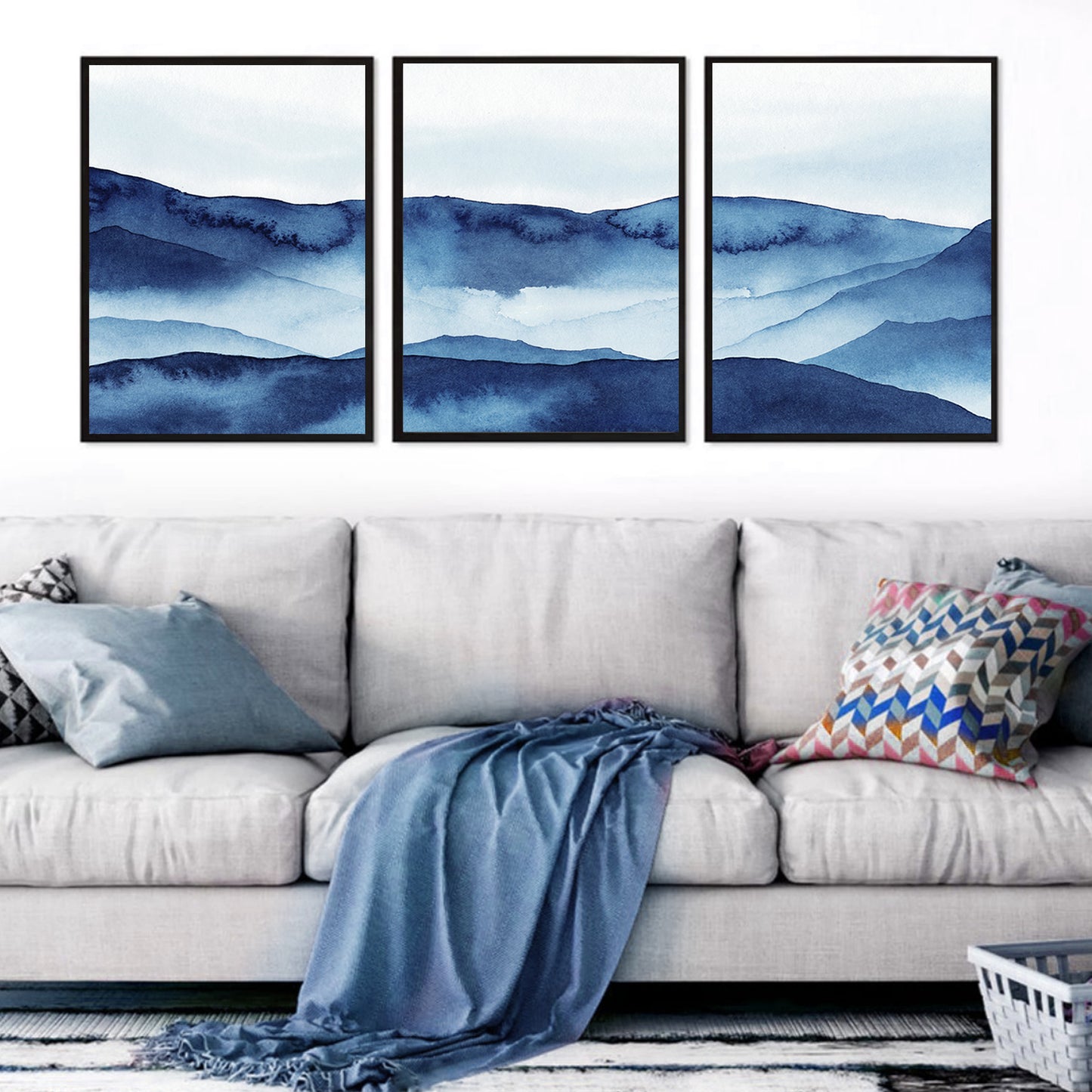 Watercolor art in black color frames.