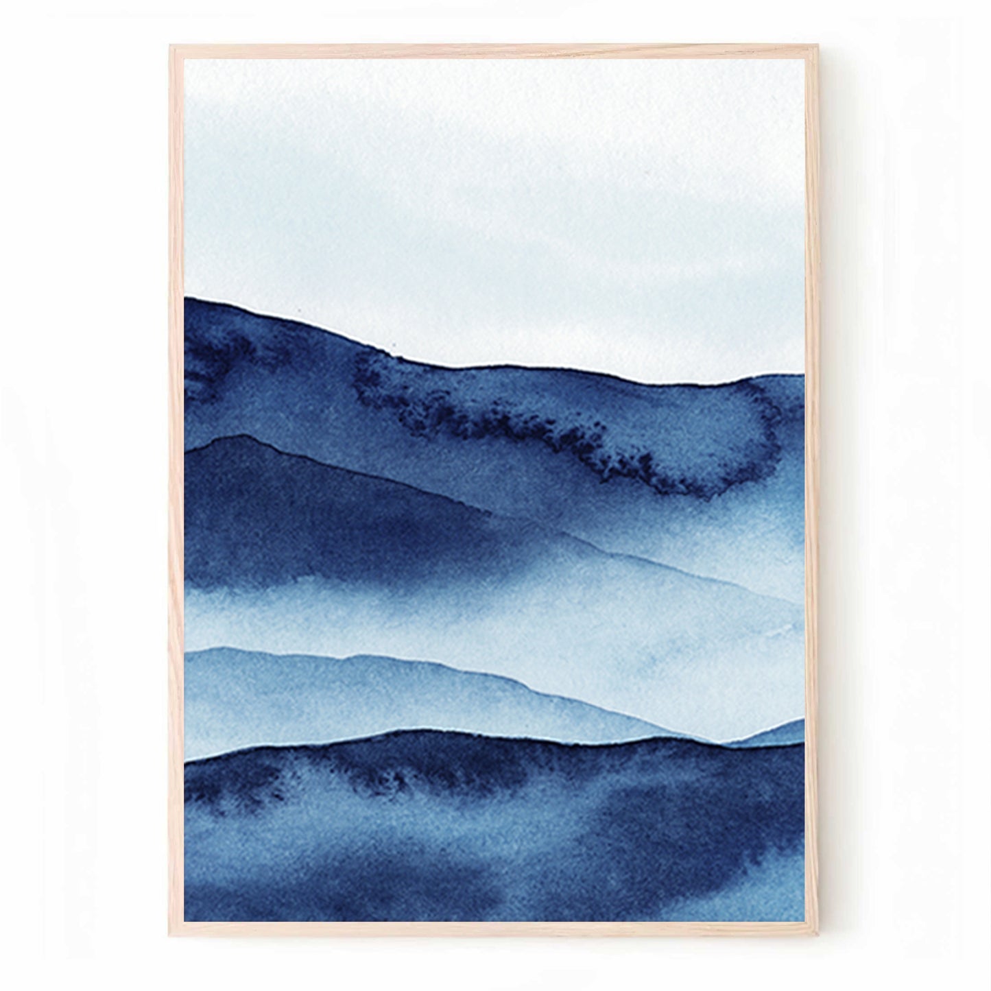 Mountain Triptych Art in Navy Blue | Watercolor Mountains Wall Art Set