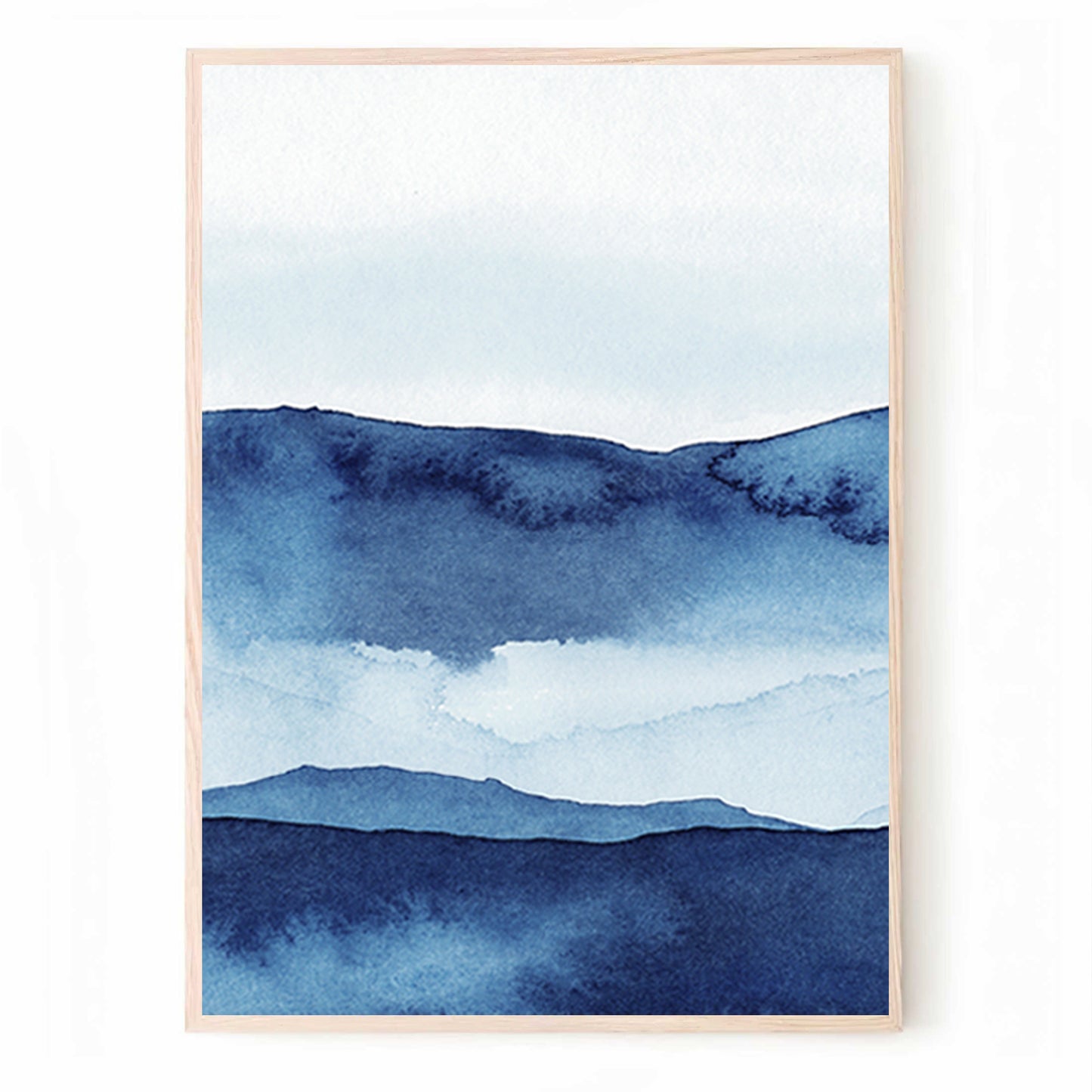 Mountain Triptych Art in Navy Blue | Watercolor Mountains Wall Art Set