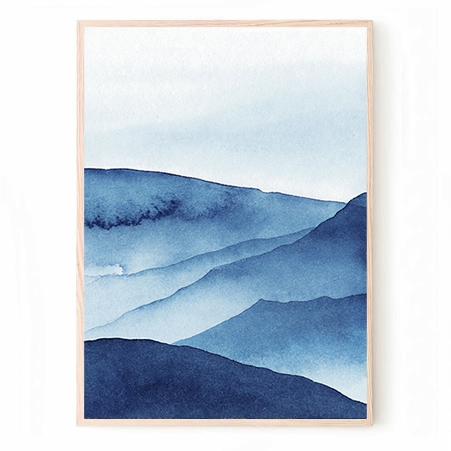 Triptyque de montagnes en bleu marine | Ensemble d'art mural de montagnes à l'aquarelle