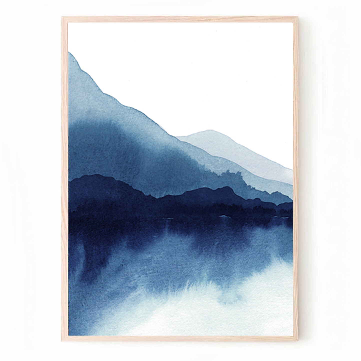 Bergsee Triptychon Kunst in Blau | Abstraktes Aquarell Wandkunst Set