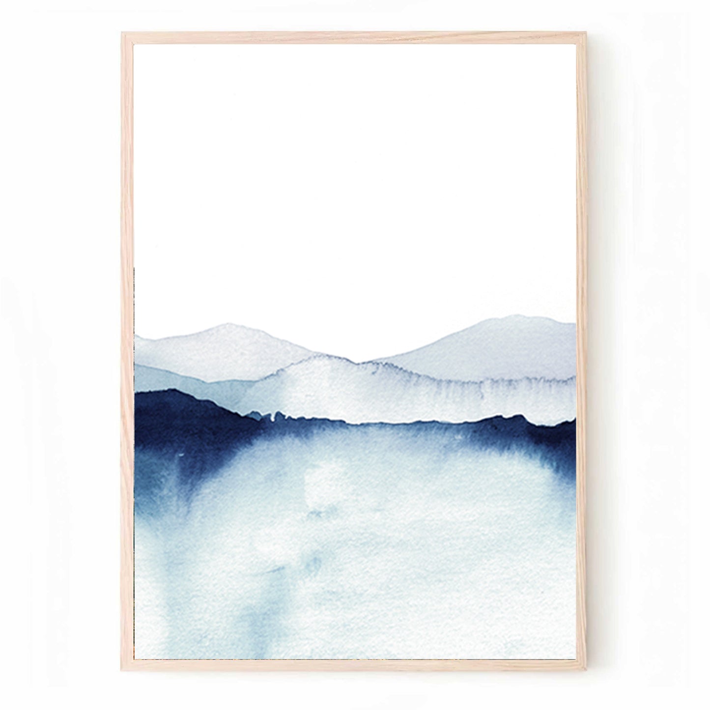 Bergsee Triptychon Kunst in Blau | Abstraktes Aquarell Wandkunst Set