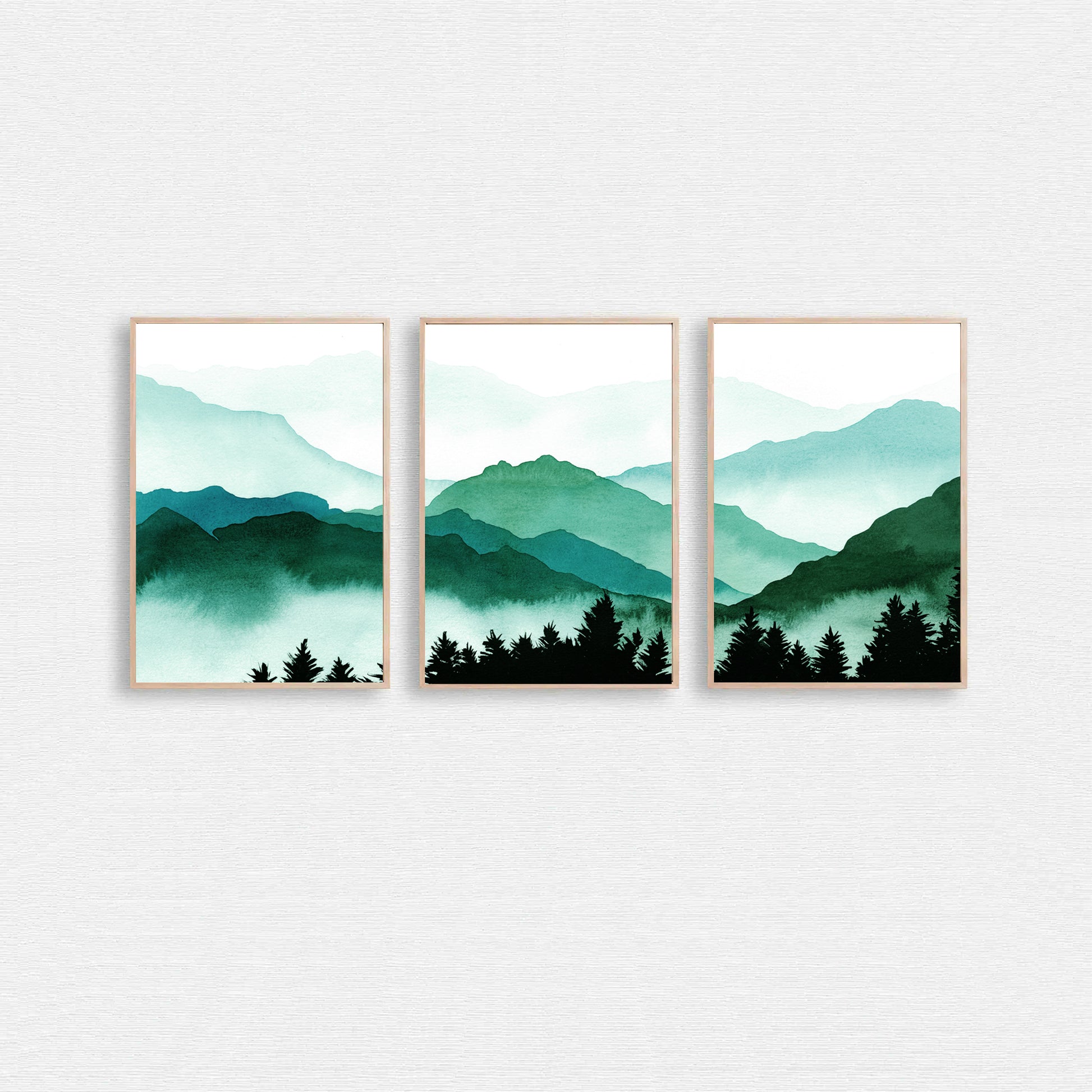 Emerald green mountain triptych.