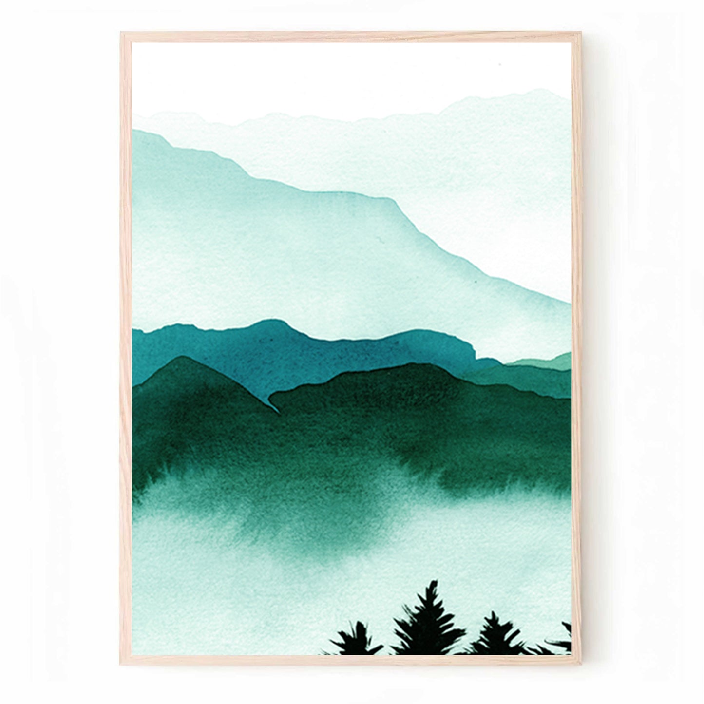 Emerald Green Mountain Triptych | Watercolor Mountain Landscape Set