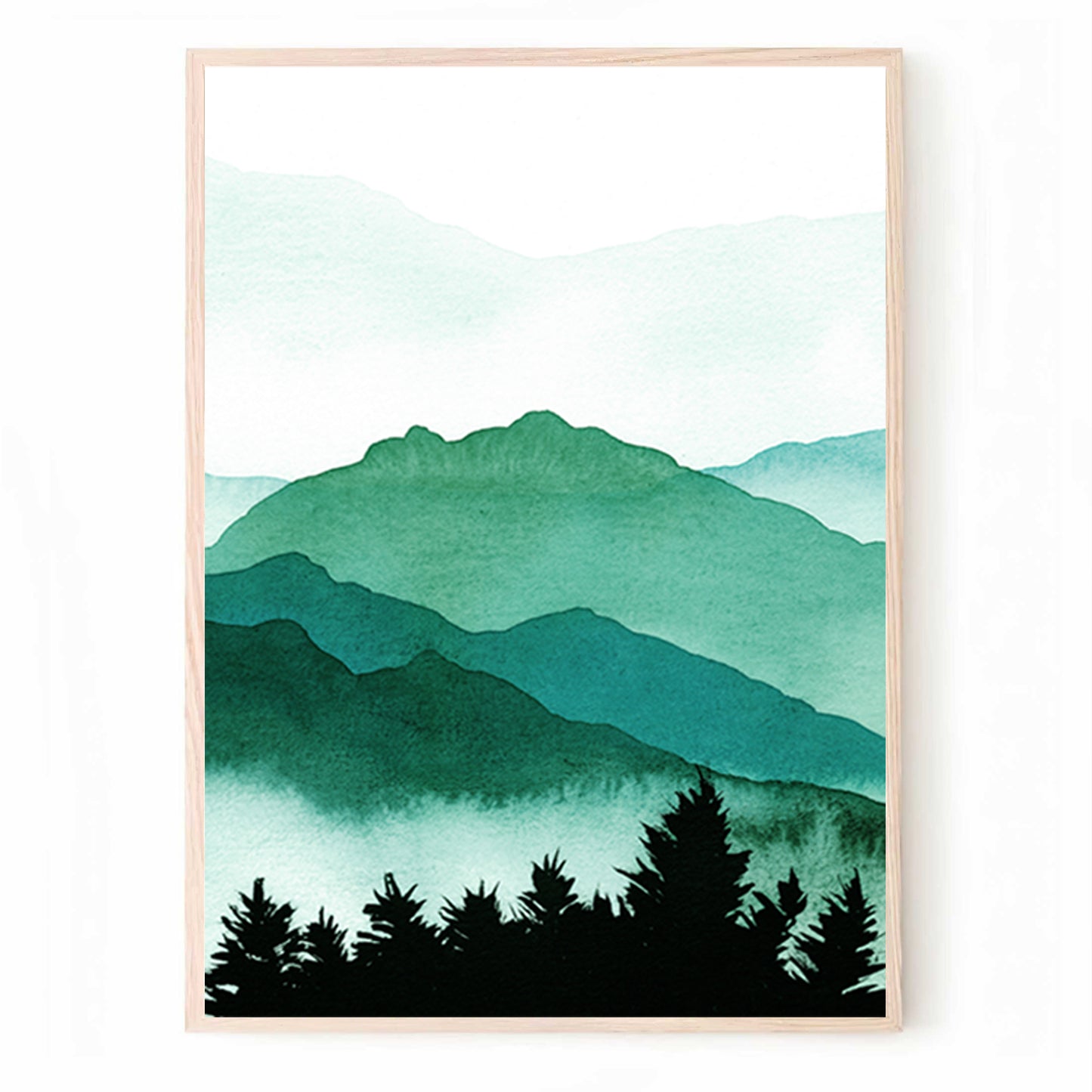 Emerald Green Mountain Triptych | Watercolor Mountain Landscape Set