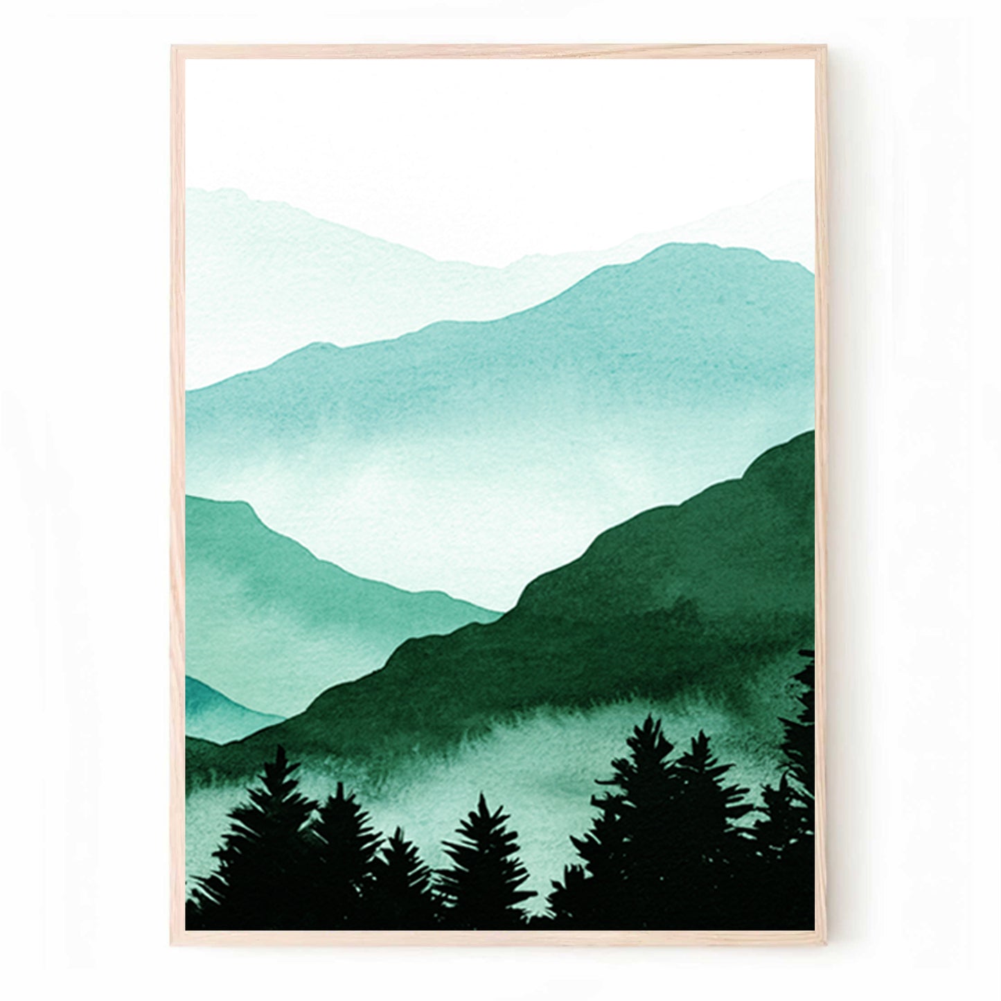 Emerald Green Mountain Triptych | Watercolor Mountain Landscape Set