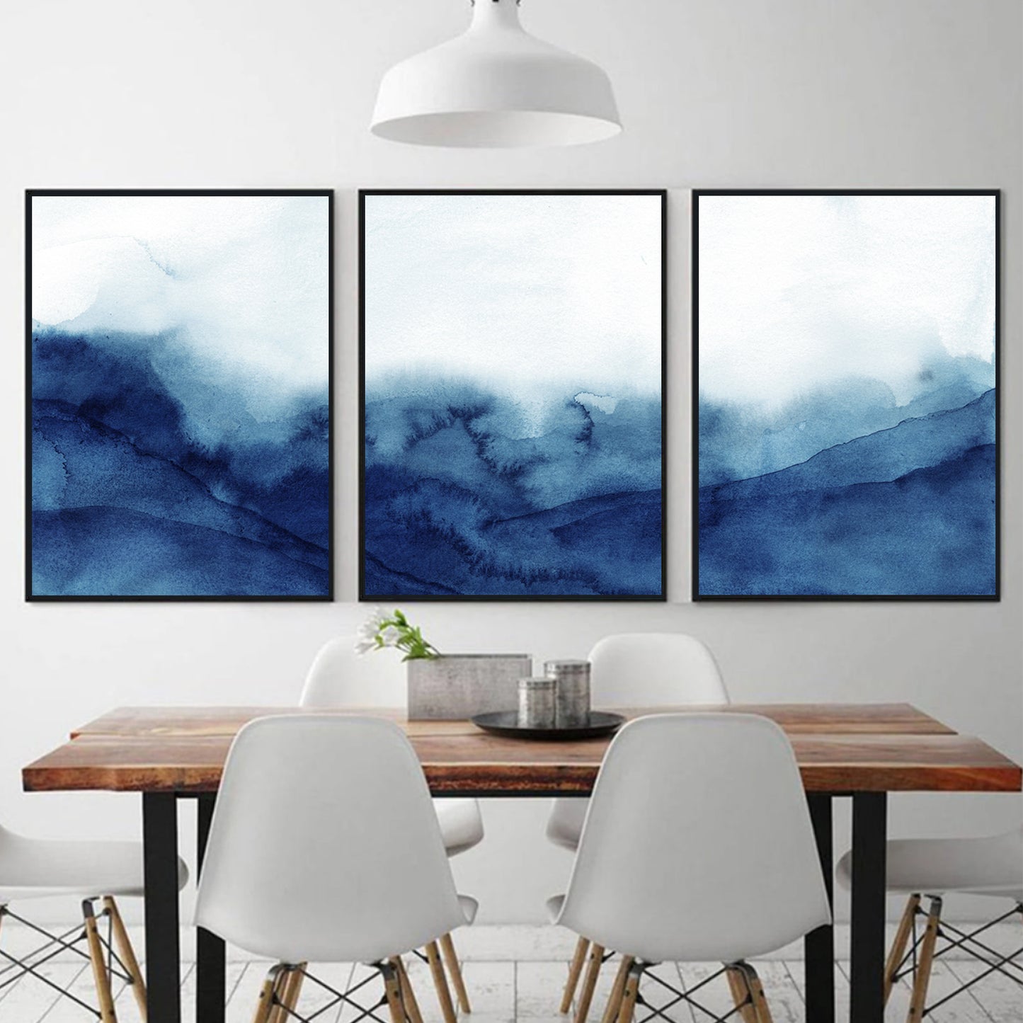 Rolling ocean wave triptych in black color frames.