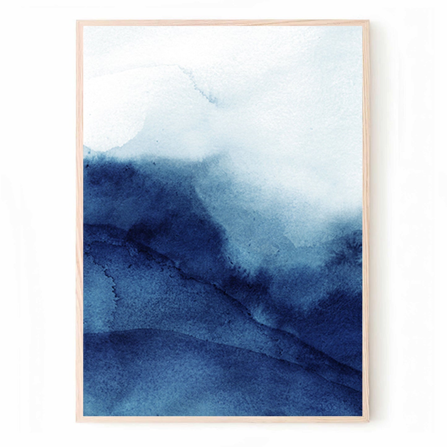 Rolling Ocean Waves Triptych | Abstract Watercolor Navy Blue Wall Decor