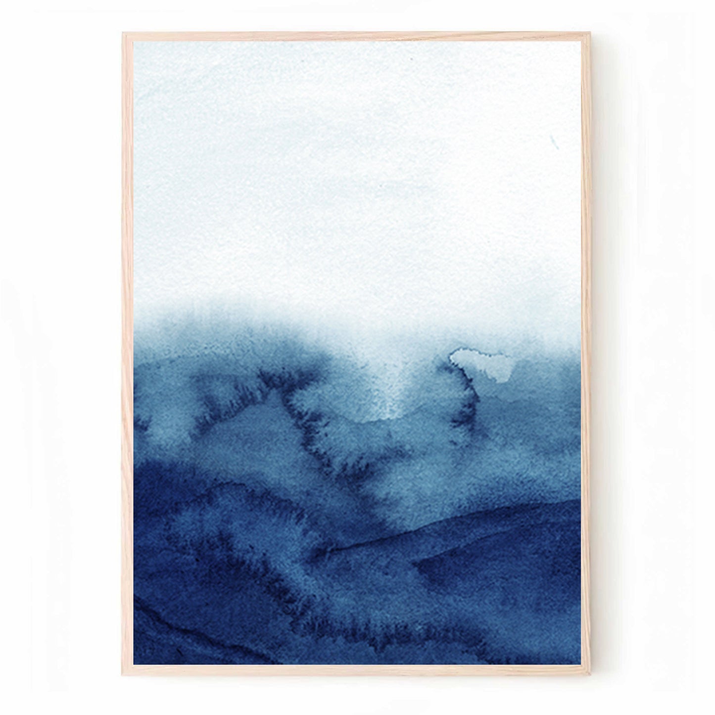 Rolling Ocean Waves Triptych | Abstract Watercolor Navy Blue Wall Decor