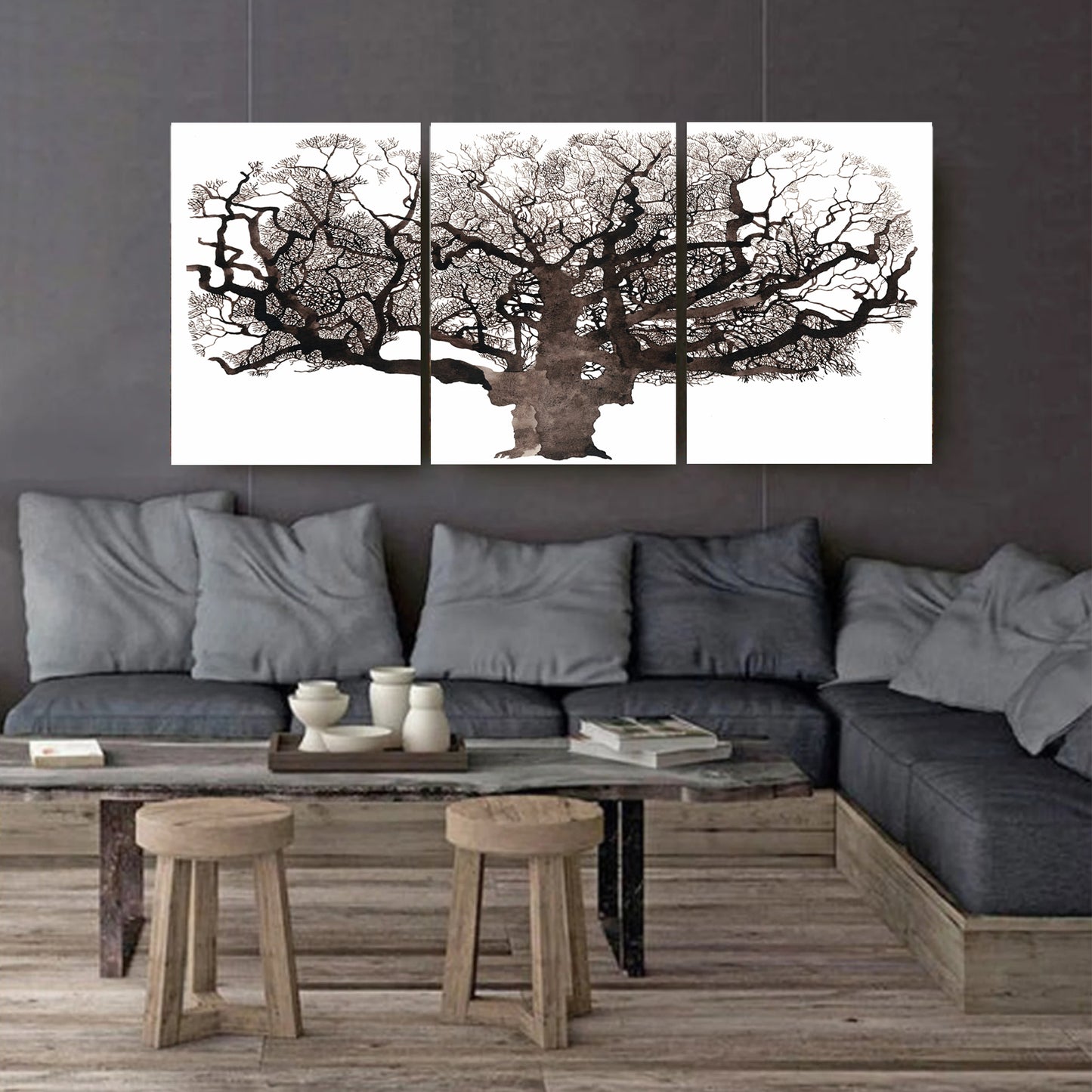 Mighty oak tree canvas triptych.