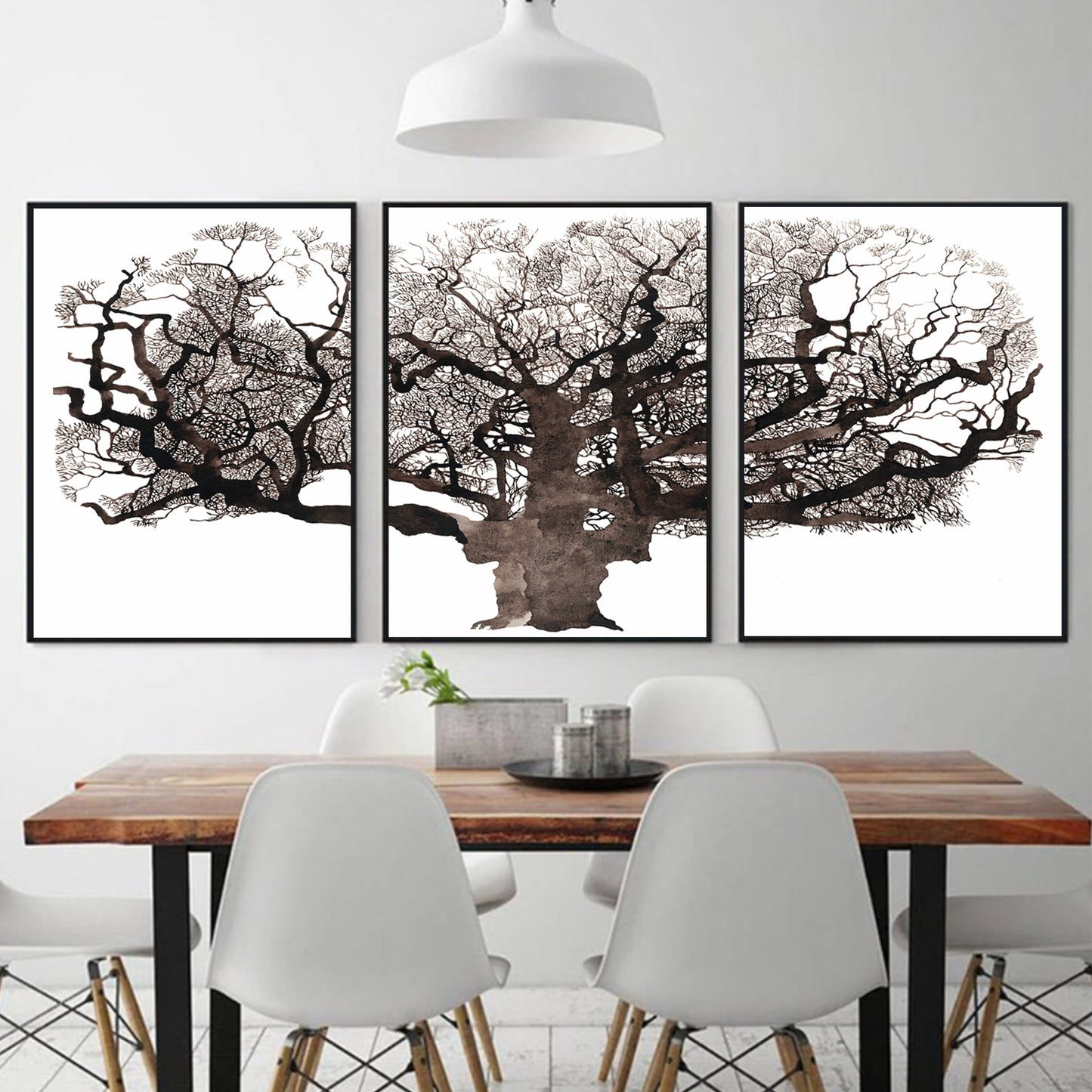 Mighty oak tree triptych in black color frames.