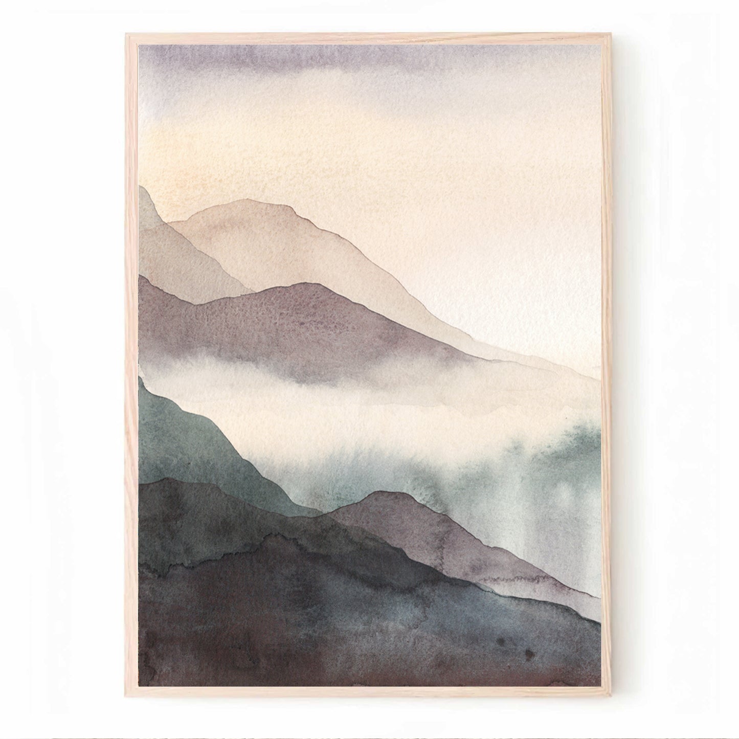 Impression Foggy Mountains | Ensemble d'art mural tendance à l'aquarelle avec des montagnes