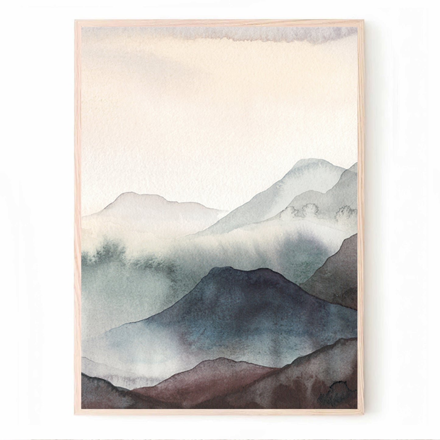 Nebelige Berge Druck | Trendy Aquarell Wandkunst Set mit Bergen