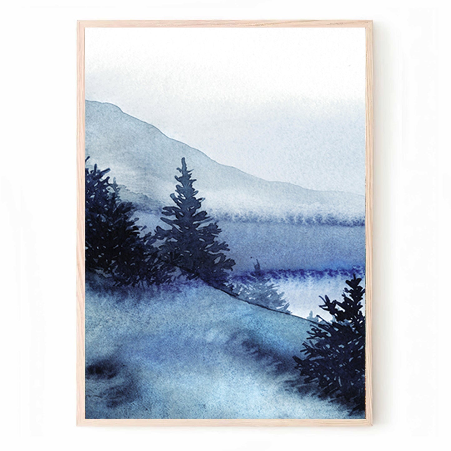 Beautiful Watercolor Wall Art with Winter Landscape | Snowy Forest Art