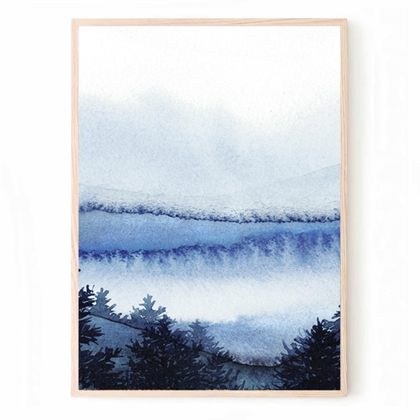 Wunderschöne Aquarell-Wandkunst mit Winterlandschaft | Kunst aus verschneiten Wäldern