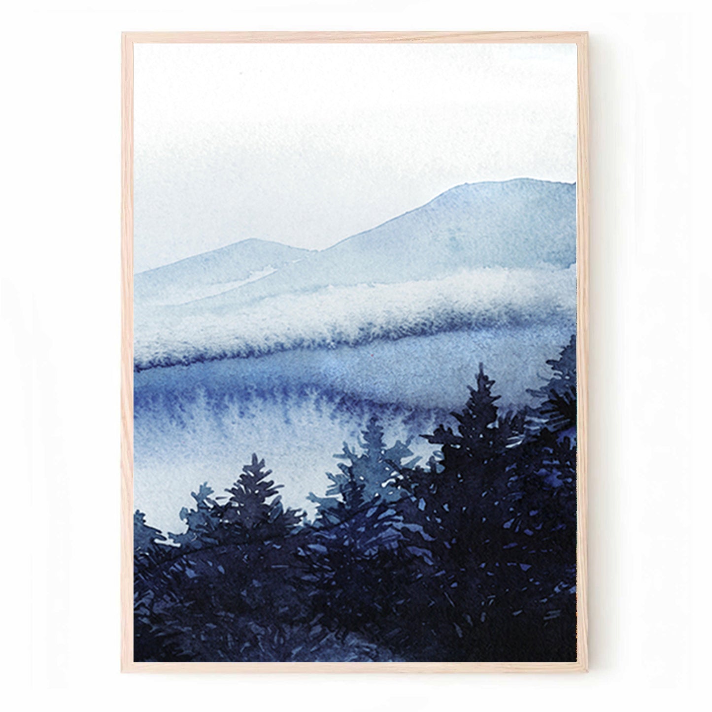 Magnifique aquarelle murale représentant un paysage d'hiver | Art de la forêt enneigée