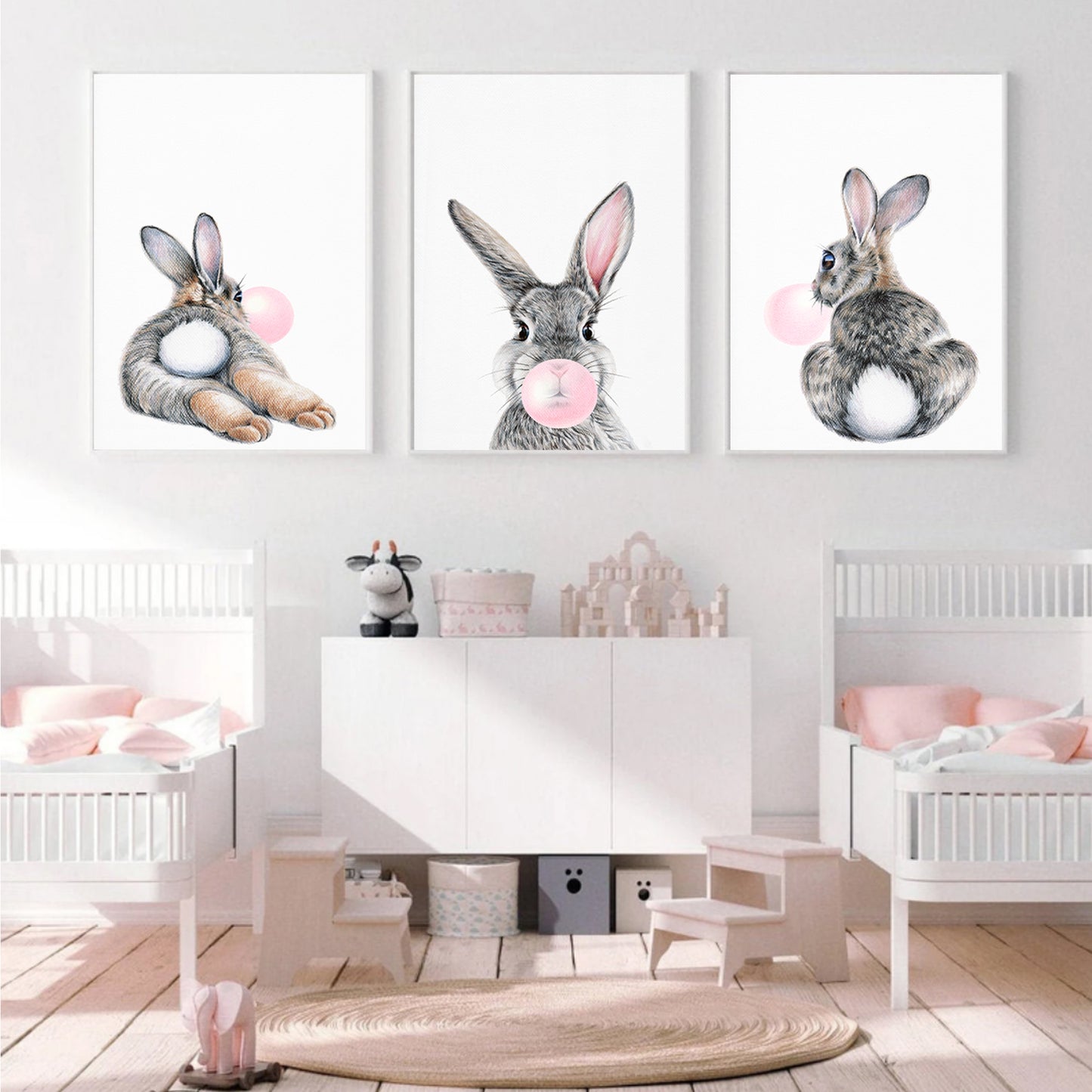 Set of 3 Bunny in girls bedroom.