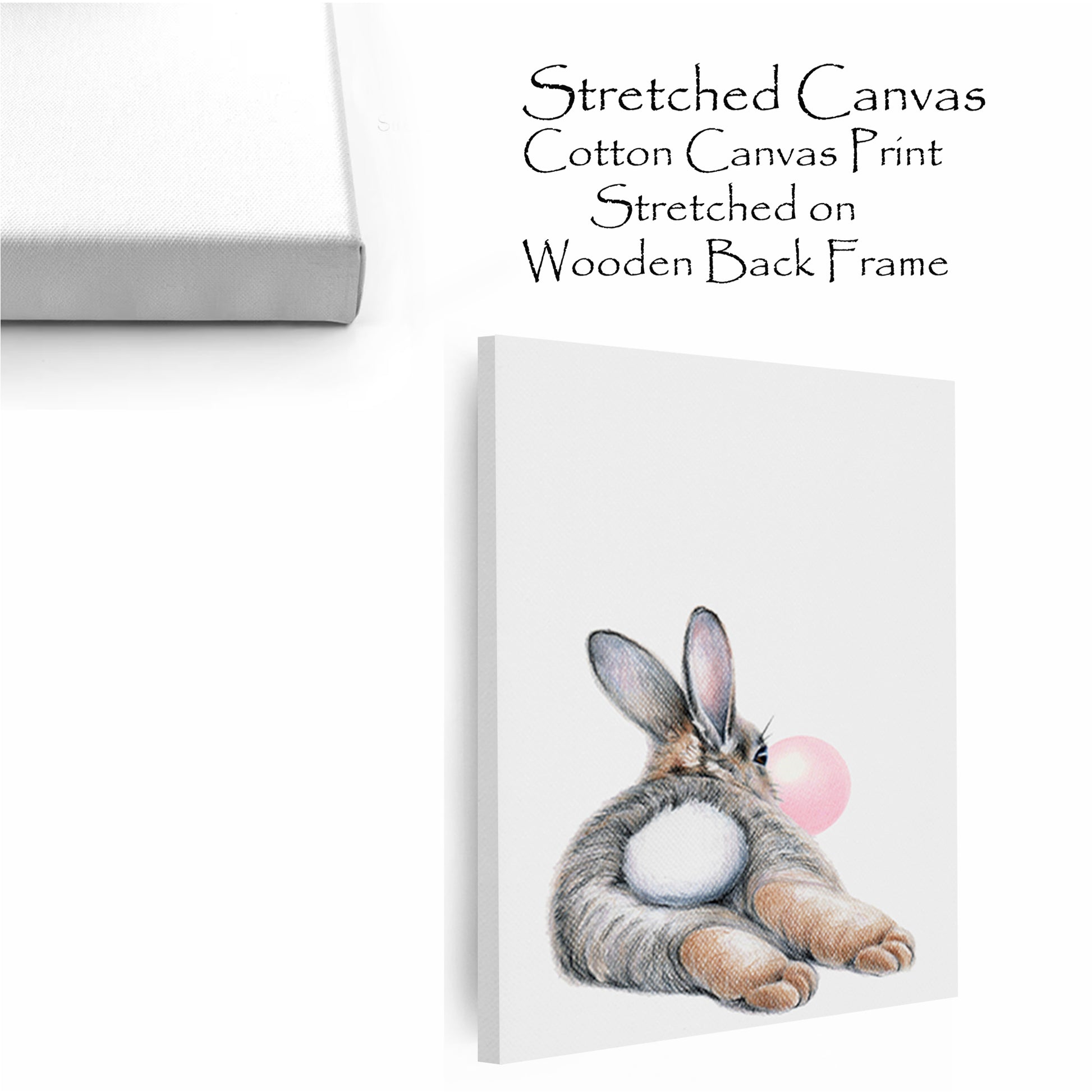 Canvas print with baby rabbit with bubblegum.