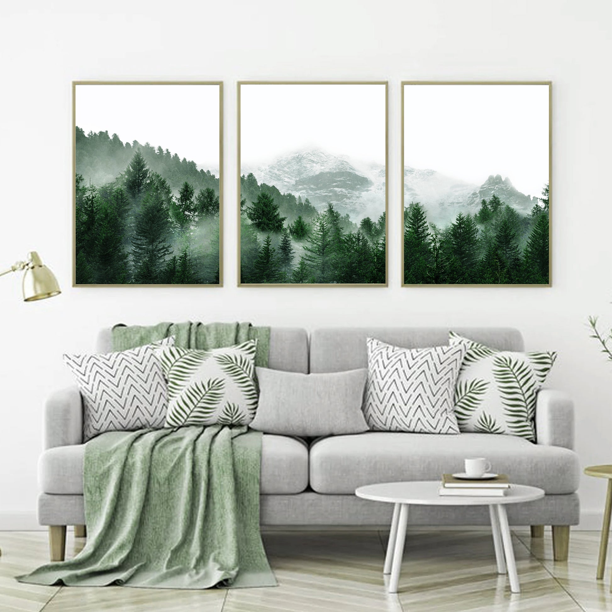 Forest triptych in the interior of green shades.