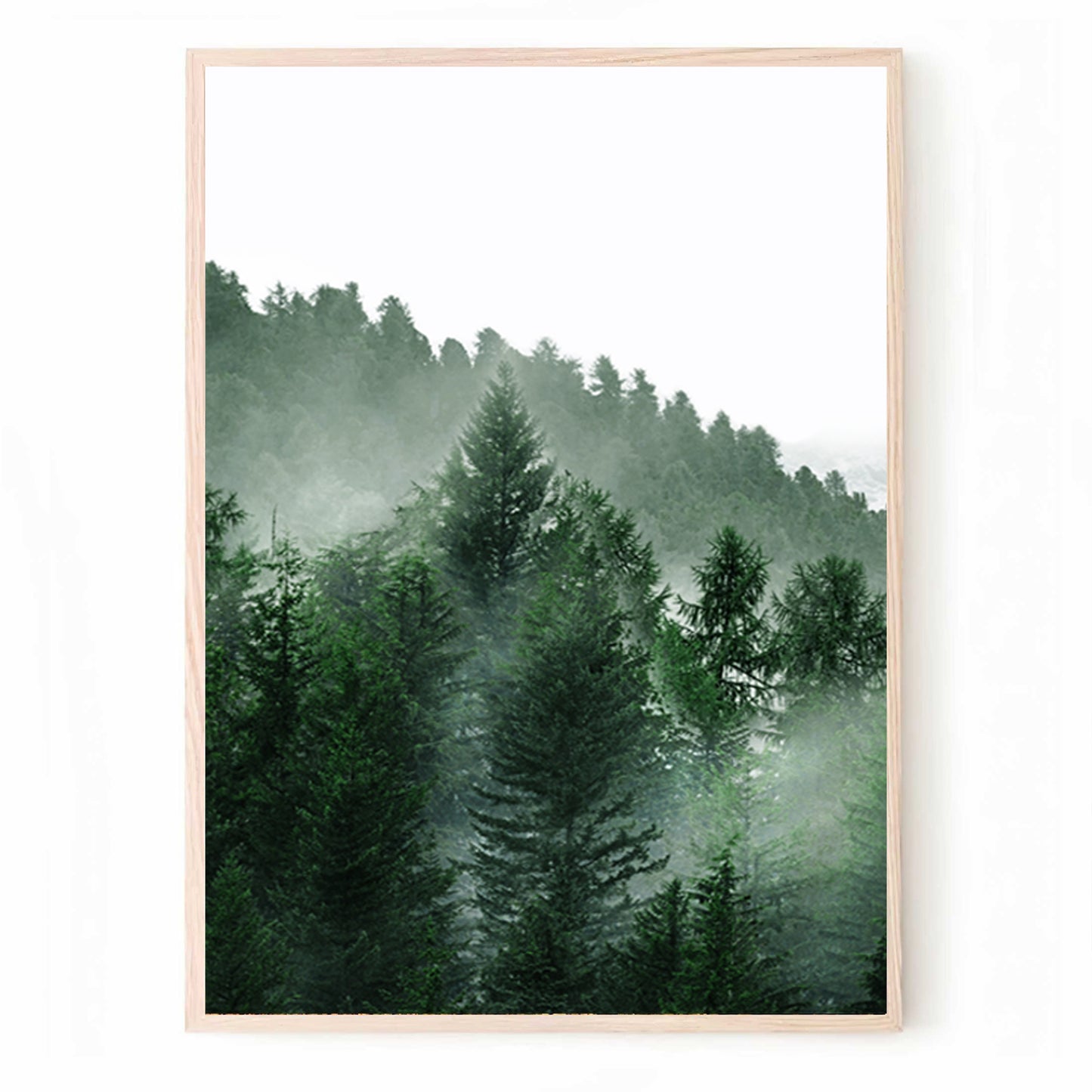 Triptychon „Grüner Wald“ | 3-teiliges Wandbild „Neblige Berglandschaft“