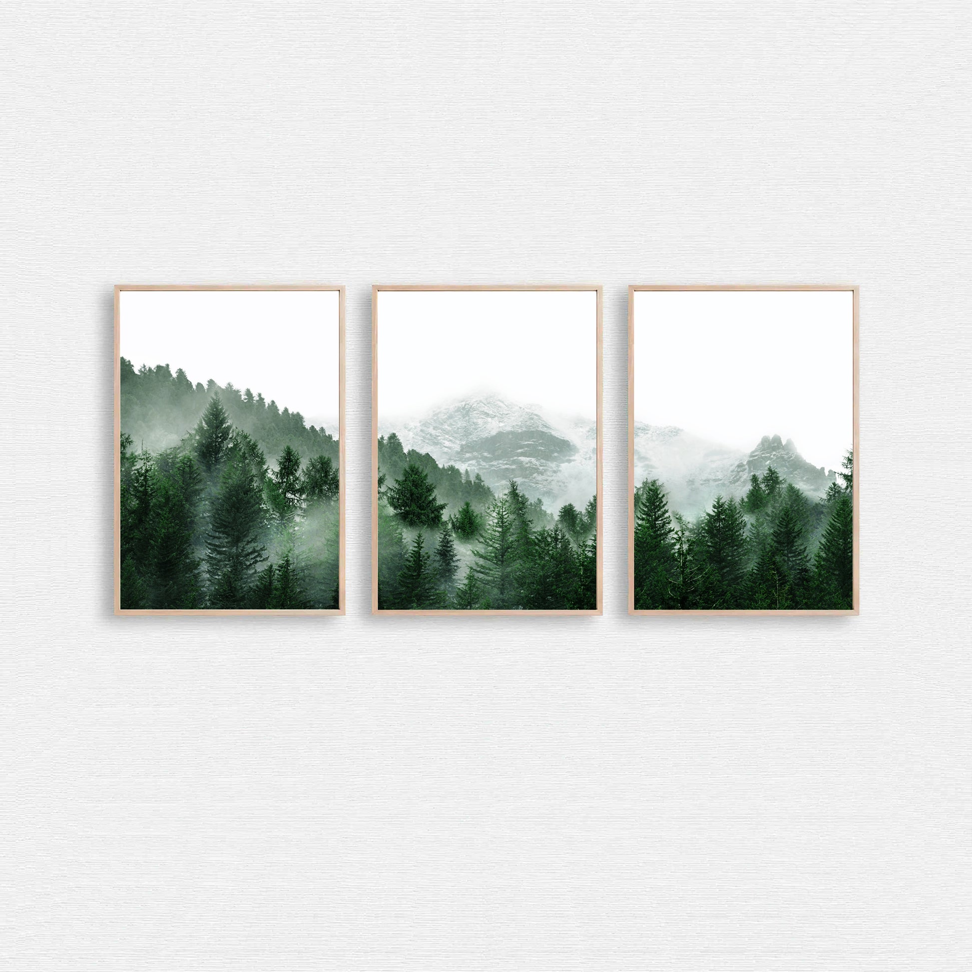 Green forest triptych wall art.