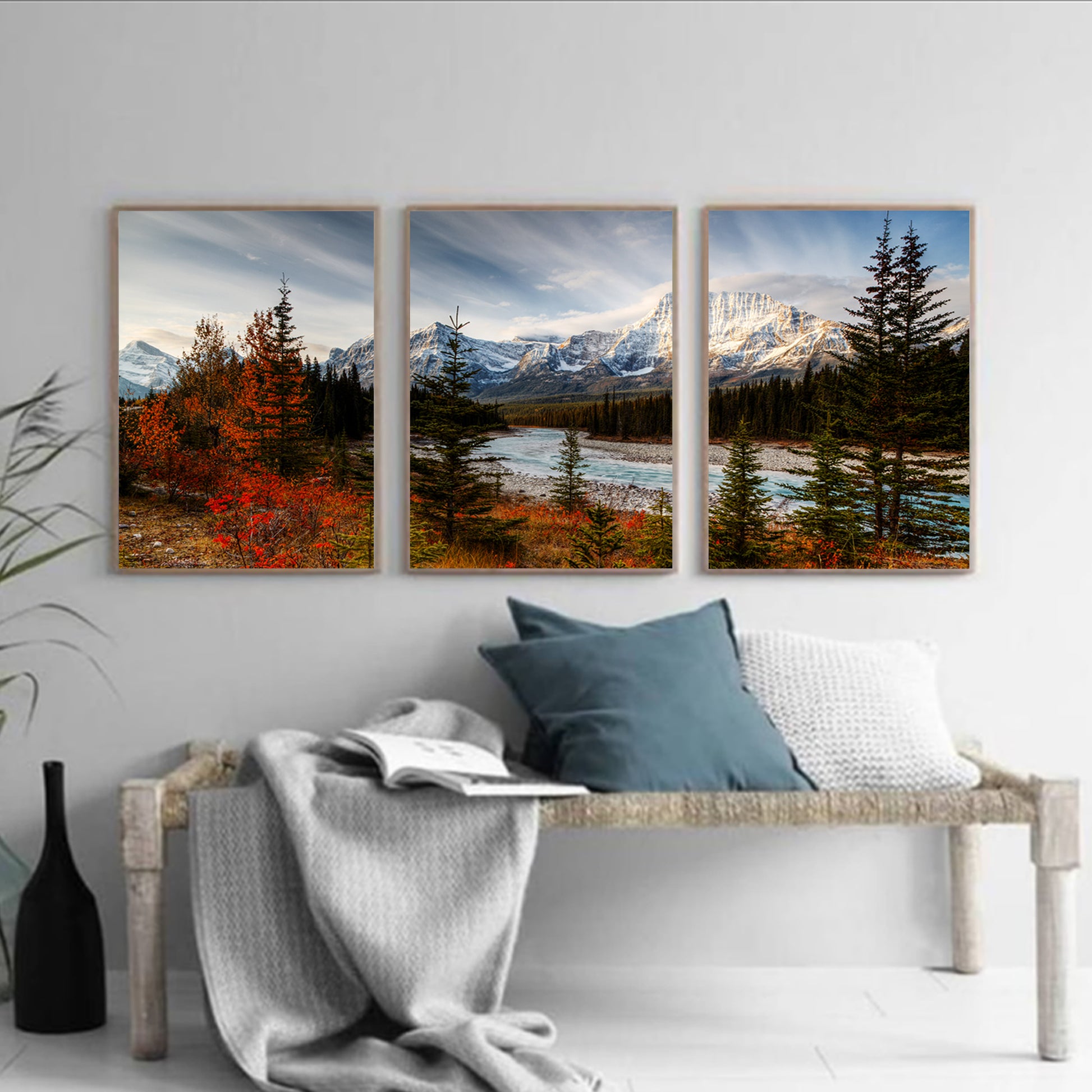 Autumn wall art set in a light interior.