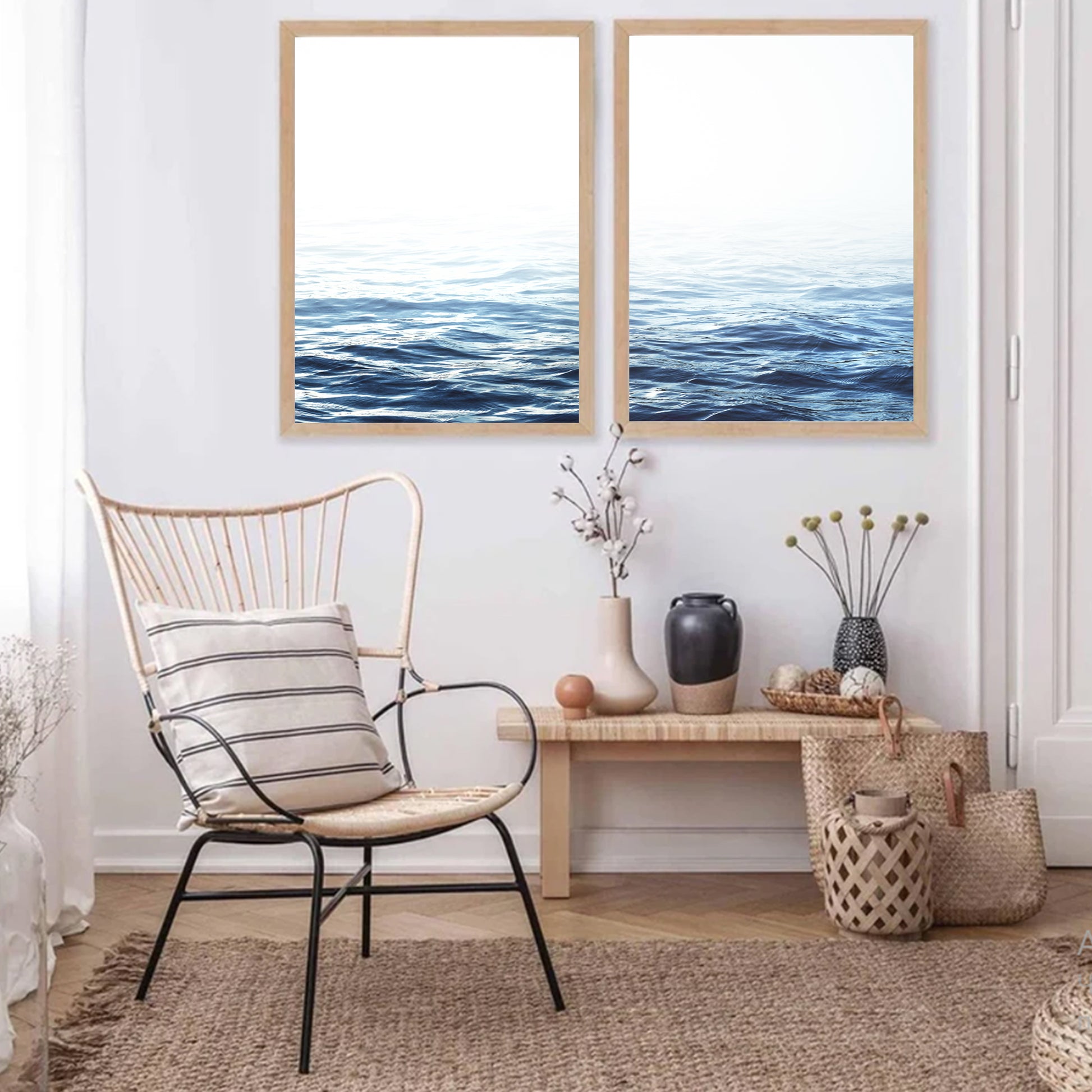 Sea prints in Scandinavian style room.