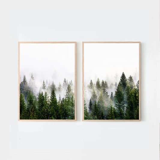 Foggy forest two piece wall art.