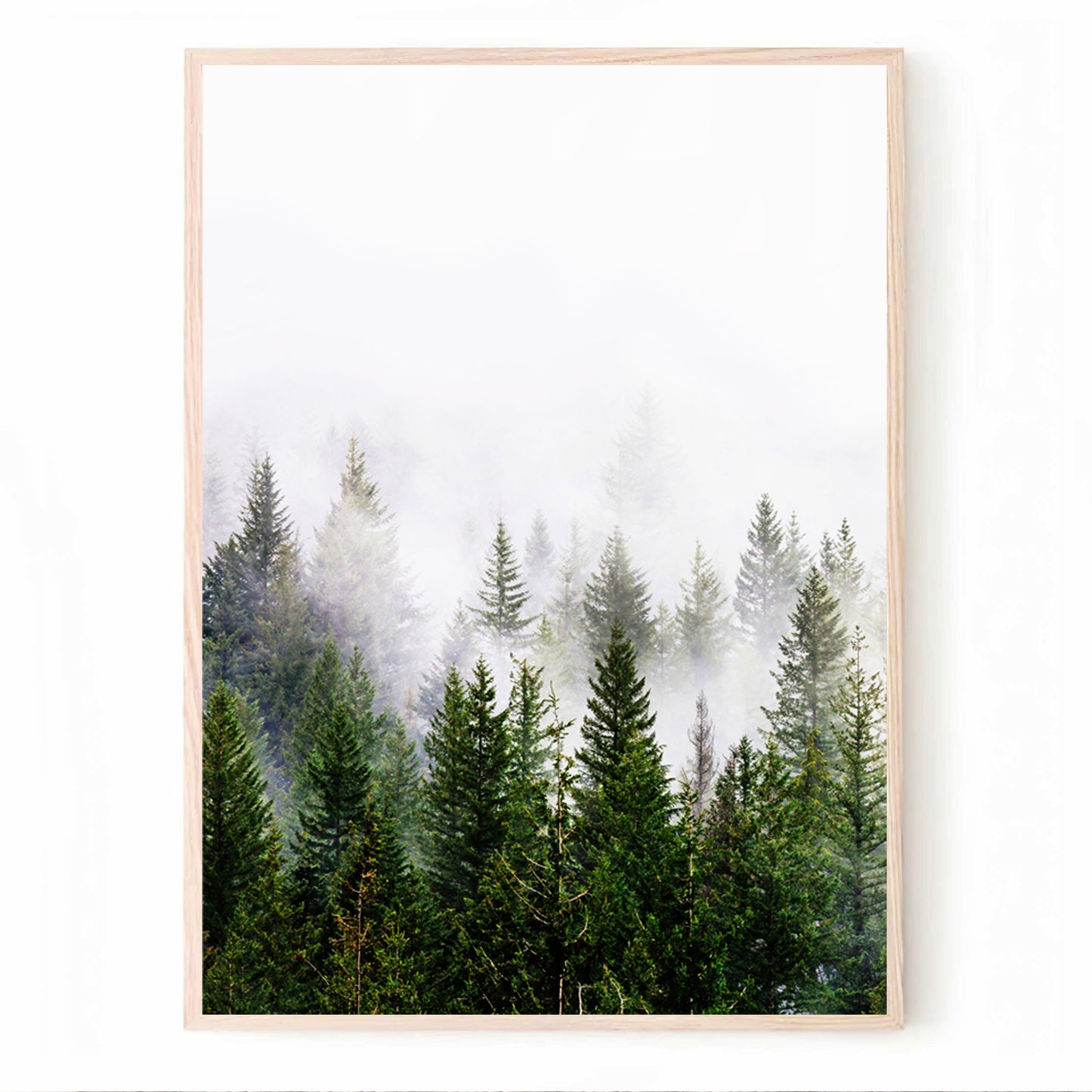 Nebliger Wald, zweiteiliges Wandbild, Nordischer Wald im Nebel, Druckset